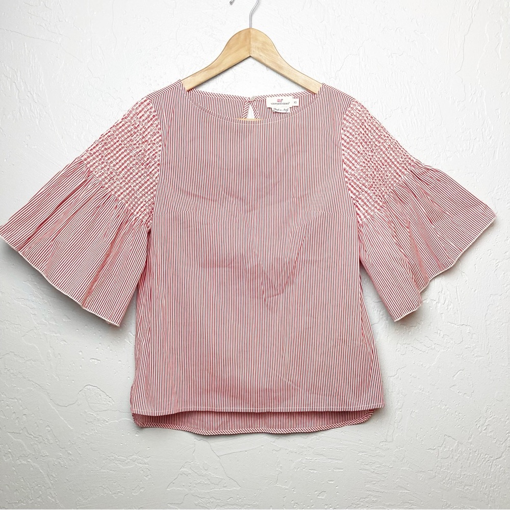 Vineyard Vines Red Striped Bell Sleeve Blouse XS